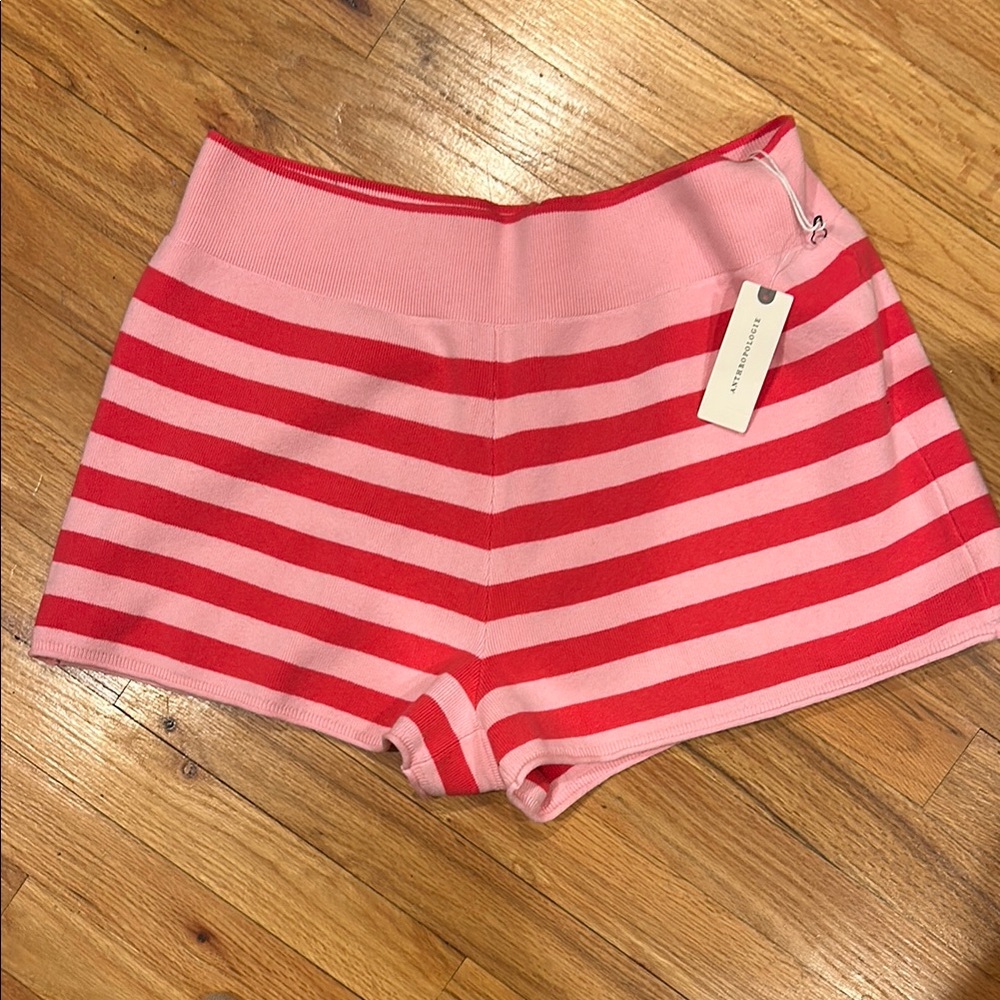 Pink and Red Striped Women Shorts